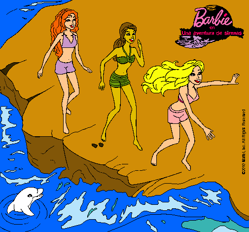 Dibujo Barbie y sus amigas en la playa pintado por ilona