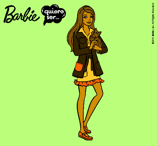 Dibujo Barbie con un gatito pintado por Angyyy