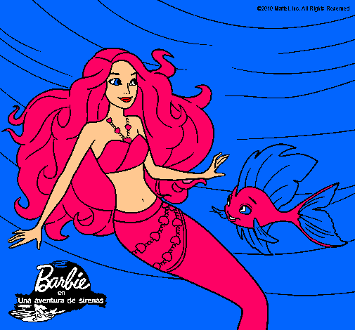 Dibujo Barbie sirena con su amiga pez pintado por lachiky_22