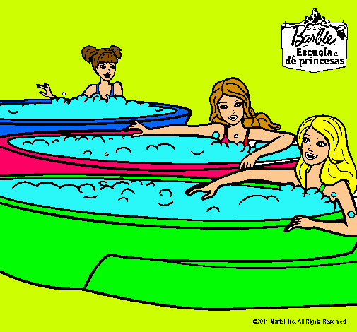 Dibujo Barbie y sus amigas en el jacuzzi pintado por noelo