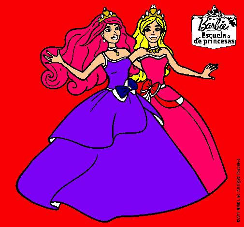 Dibujo Barbie y su amiga súper felices pintado por sana