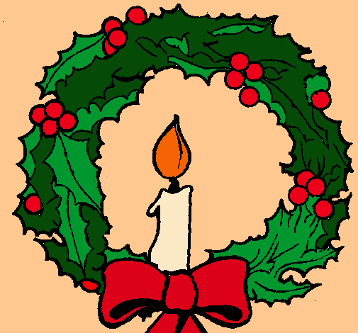 Dibujo Corona de navidad y una vela pintado por cnec
