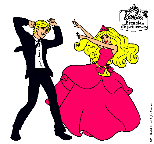 Dibujo Barbie bailando con un amigo pintado por lachiky_22