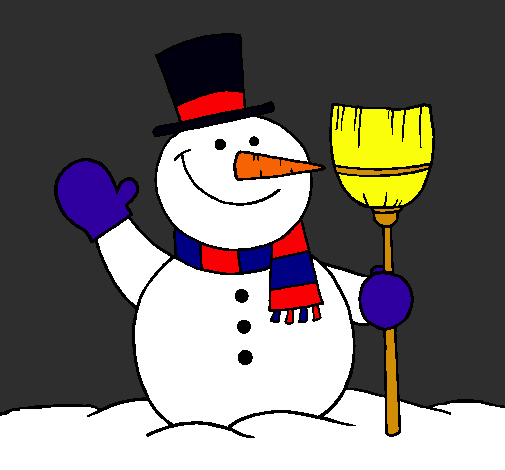 Dibujo muñeco de nieve con escoba pintado por cnec