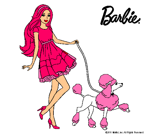 Dibujo Barbie paseando a su mascota pintado por lachiky_22