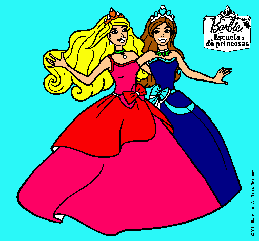 Dibujo Barbie y su amiga súper felices pintado por sana