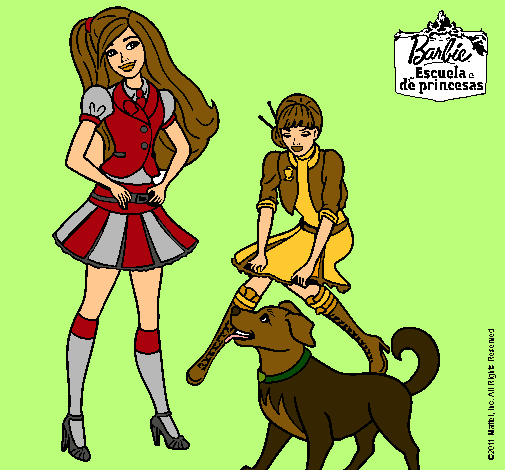 Dibujo Barbie con su perrito y una amiga pintado por Angyyy