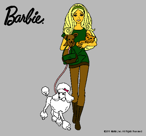 Dibujo Barbie con sus mascotas pintado por Angyyy