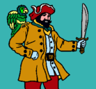 Dibujo Pirata con un loro pintado por pelicano