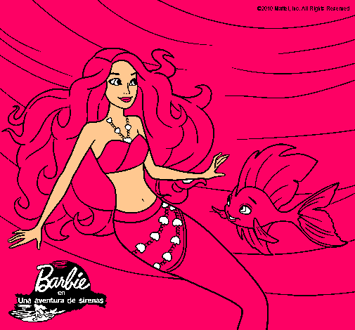 Dibujo Barbie sirena con su amiga pez pintado por lachiky_22