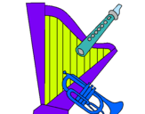 Dibujo Arpa, flauta y trompeta pintado por FcoJavier