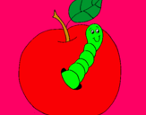 Dibujo Manzana con gusano pintado por ximenitap