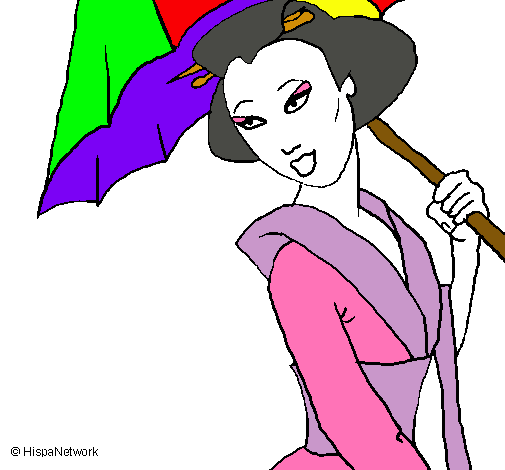 Dibujo Geisha con paraguas pintado por JWCZ