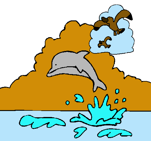 Dibujo Delfín y gaviota pintado por sttaar