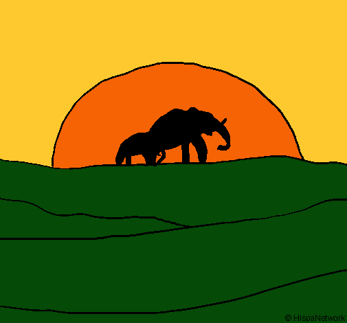 Dibujo Elefante en el amanecer pintado por usuar