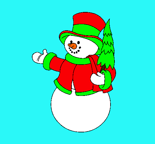 Dibujo muñeco de nieve con árbol pintado por tefa21