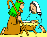 Dibujo Adoran al niño Jesús pintado por pastorela