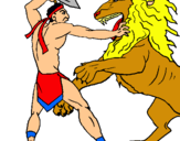 Dibujo Gladiador contra león pintado por JWCZ