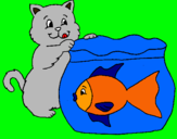 Dibujo Gato y pez pintado por caen