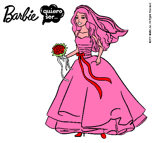 Dibujo Barbie vestida de novia pintado por AniSierra