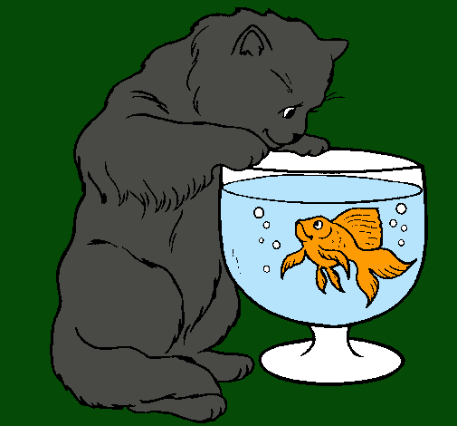 Dibujo Gato mirando al pez pintado por usuar