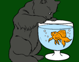 Dibujo Gato mirando al pez pintado por usuar