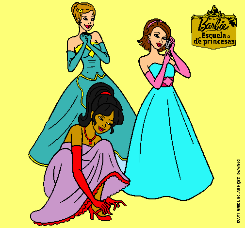 Dibujo Barbie y sus amigas vestidas de gala pintado por arianilla