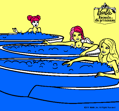 Dibujo Barbie y sus amigas en el jacuzzi pintado por sasa