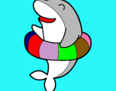 Dibujo Delfín con flotador pintado por vely