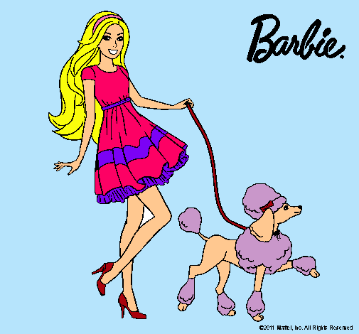 Dibujo Barbie paseando a su mascota pintado por danielarox