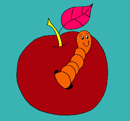 Dibujo Manzana con gusano pintado por maria_afri