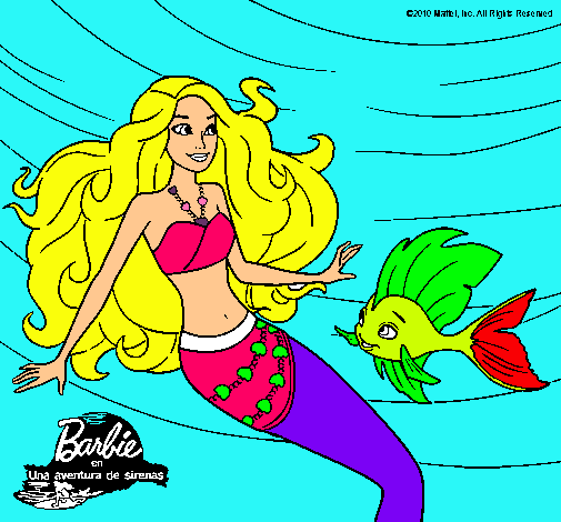 Dibujo Barbie sirena con su amiga pez pintado por danielarox