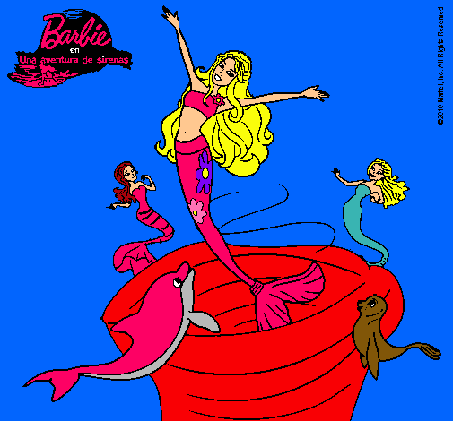 Dibujo Barbie sirena contenta pintado por HASHI