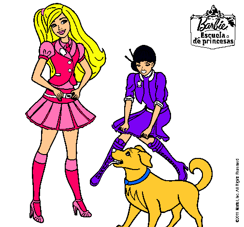 Dibujo Barbie con su perrito y una amiga pintado por melisa7905