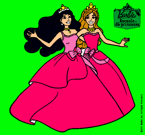 Dibujo Barbie y su amiga súper felices pintado por laura_2012