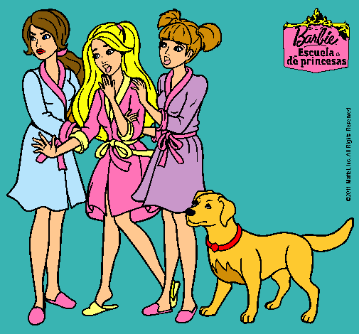 Dibujo Barbie y sus amigas en bata pintado por nanis1313