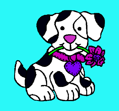 Dibujo Cachorro con una flor en la boca pintado por nayua