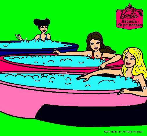 Dibujo Barbie y sus amigas en el jacuzzi pintado por tania_diaz