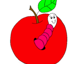 Dibujo Manzana con gusano pintado por ALINlima