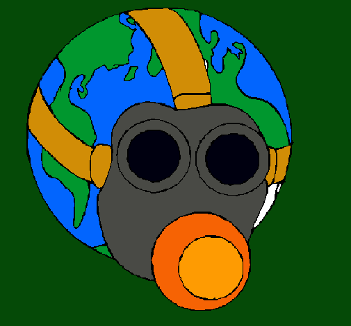 Dibujo Tierra con máscara de gas pintado por NADIN