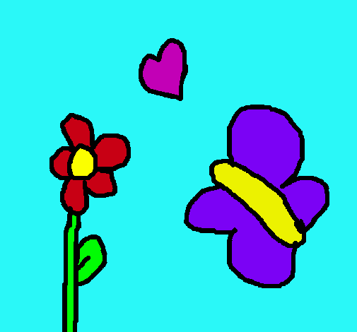 Dibujo Mariposa, flor y corazón pintado por nayua
