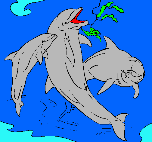 Dibujo Delfines jugando pintado por vely