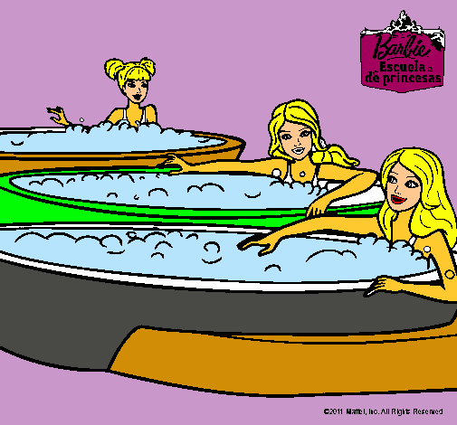 Dibujo Barbie y sus amigas en el jacuzzi pintado por Patri6