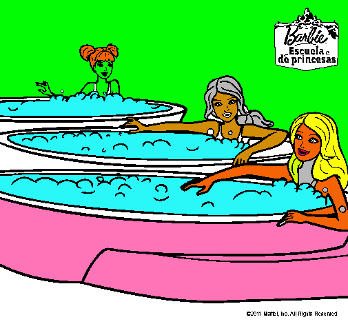 Dibujo Barbie y sus amigas en el jacuzzi pintado por patriset