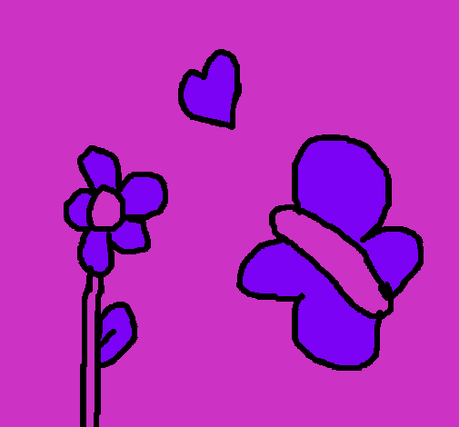 Dibujo Mariposa, flor y corazón pintado por nayua