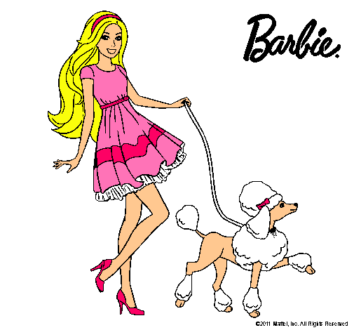 Dibujo Barbie paseando a su mascota pintado por mariajos