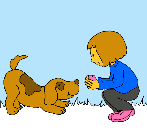 Dibujo Niña y perro jugando pintado por Rebecka 