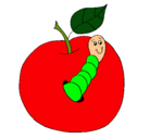 Dibujo Manzana con gusano pintado por fruta