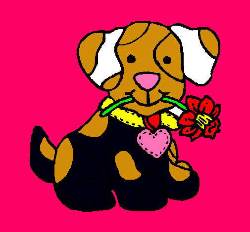 Dibujo Cachorro con una flor en la boca pintado por rossi12