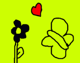 Dibujo Mariposa, flor y corazón pintado por muchisss